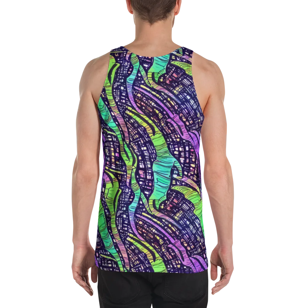 Neon Jungle Grid on Men's Tank Top — Back