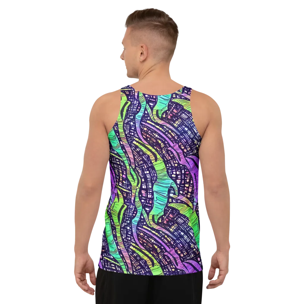 Neon Jungle Grid on Men's Tank Top — Back