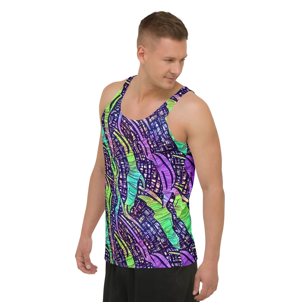 Neon Jungle Grid on Men's Tank Top — Left Front