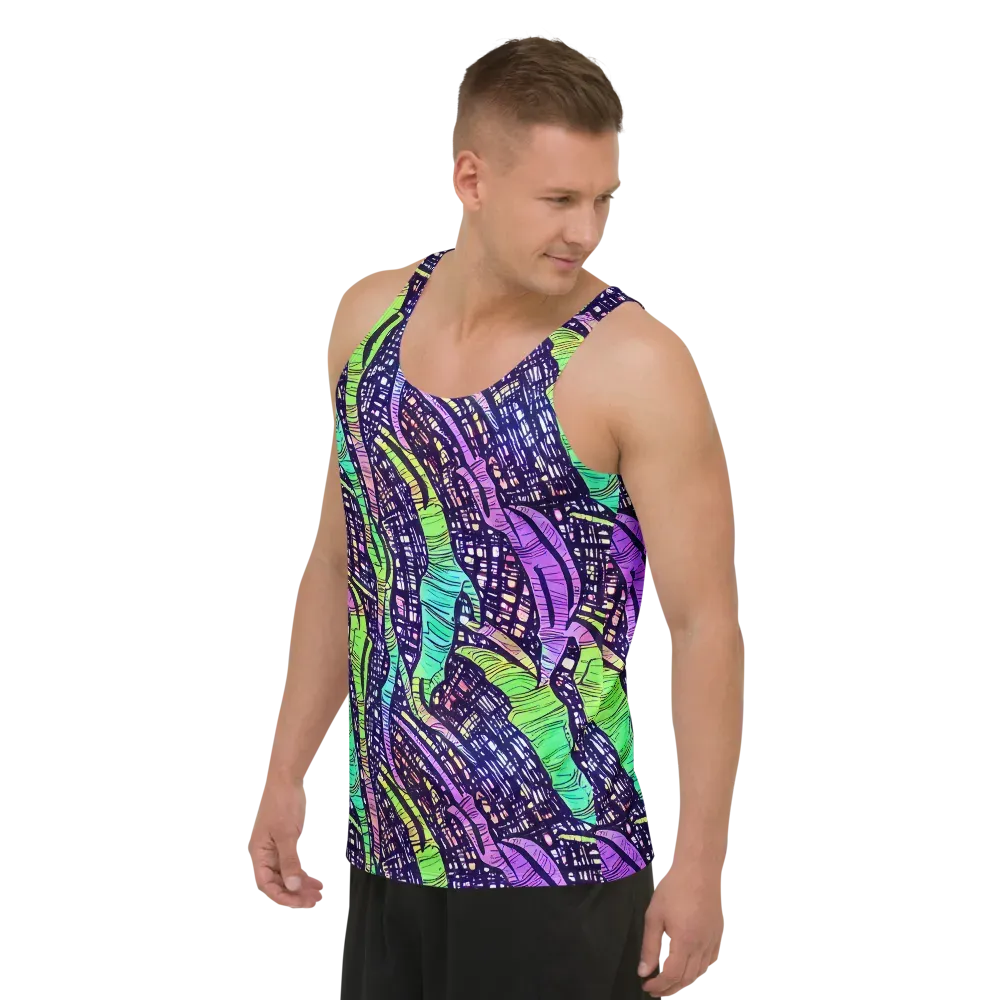 Neon Jungle Grid on Men's Tank Top — Left Front