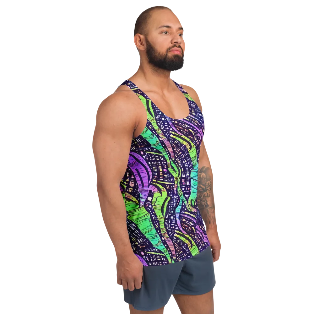 Neon Jungle Grid on Men's Tank Top — Right Front