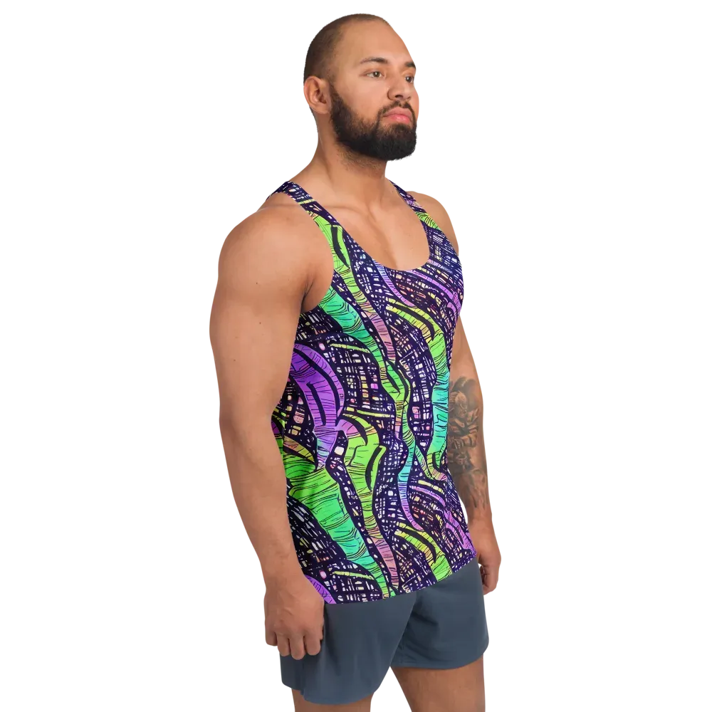 Neon Jungle Grid on Men's Tank Top — Right Front