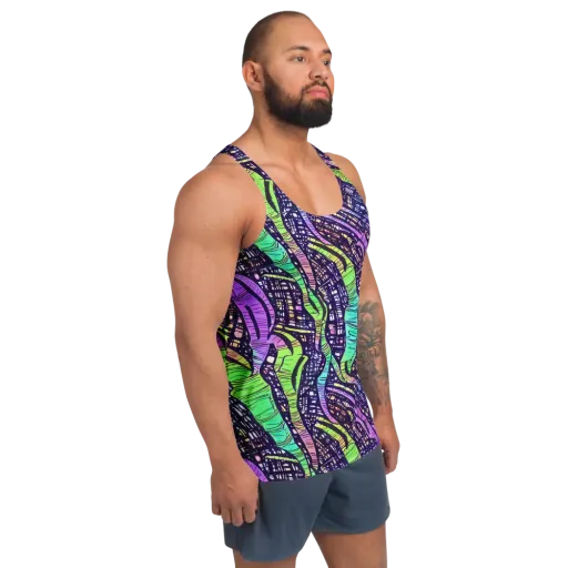 Neon Jungle Grid on a Men's Tank Top