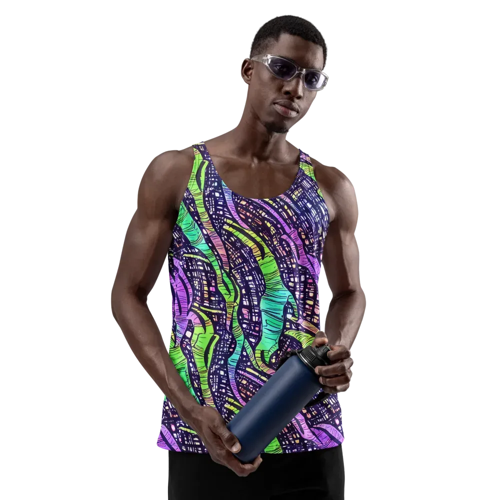 Neon Jungle Grid on Men's Tank Top — Front