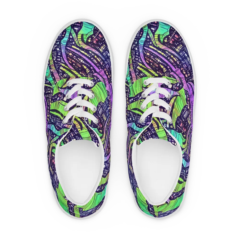 Neon Jungle Grid on Men's Lace-Up Canvas Shoes — Front