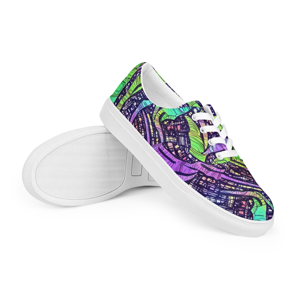 Neon Jungle Grid on Men's Lace-Up Canvas Shoes — Right Front
