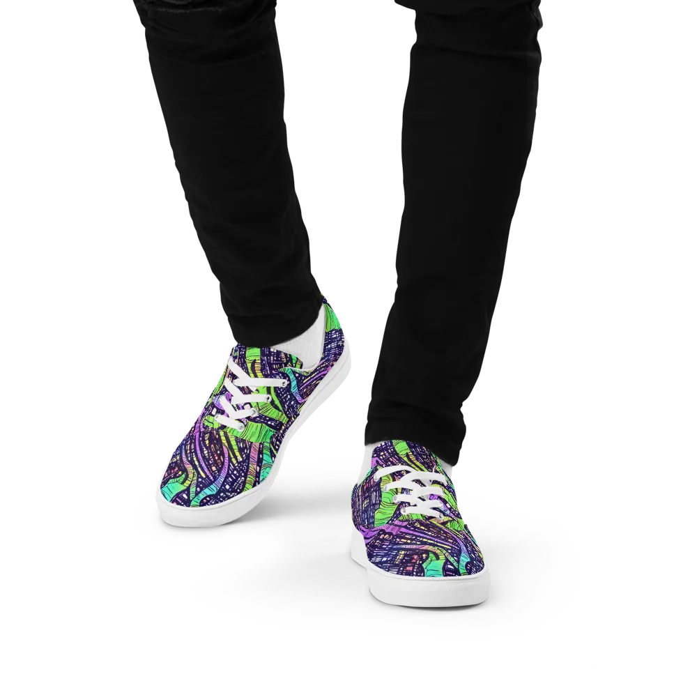 Neon Jungle Grid on Men's Lace-Up Canvas Shoes — Front