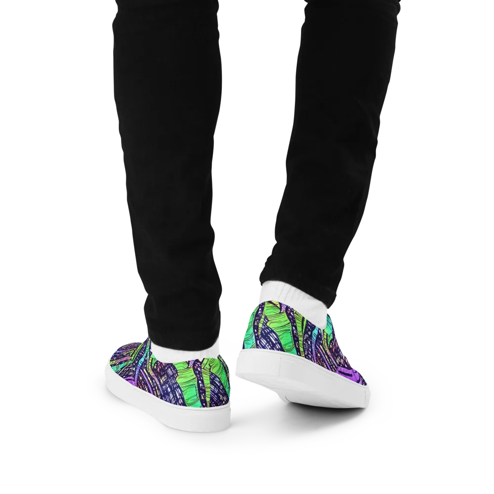 Neon Jungle Grid on Men's Lace-Up Canvas Shoes — Back