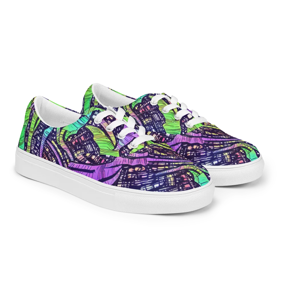 Neon Jungle Grid on Men's Lace-Up Canvas Shoes — Right Front