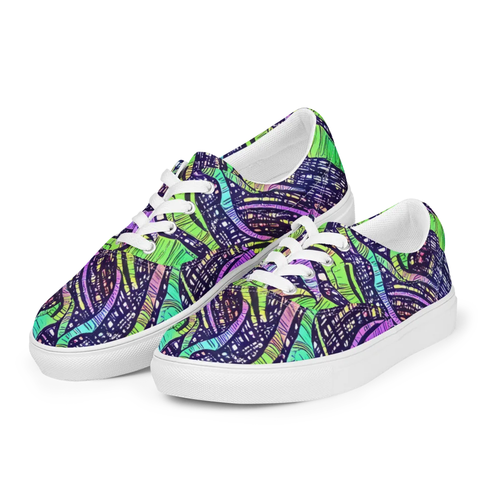 Neon Jungle Grid on Men's Lace-Up Canvas Shoes — Left Front