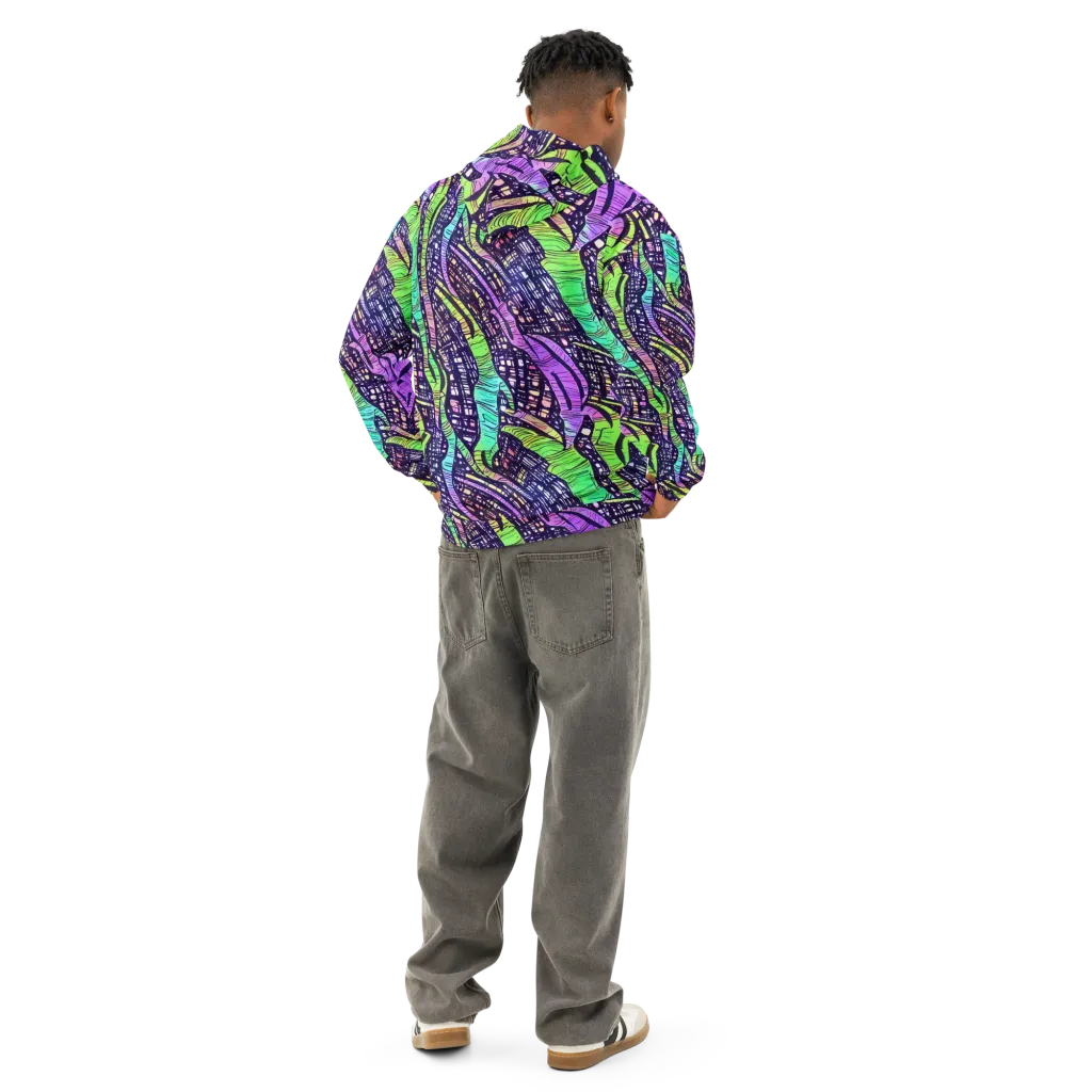 Neon Jungle Grid on Cotton Hoodie — Back