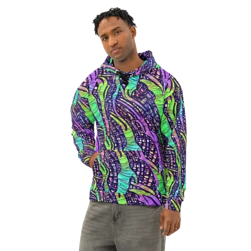 Neon Jungle Grid on a Cotton Hoodie