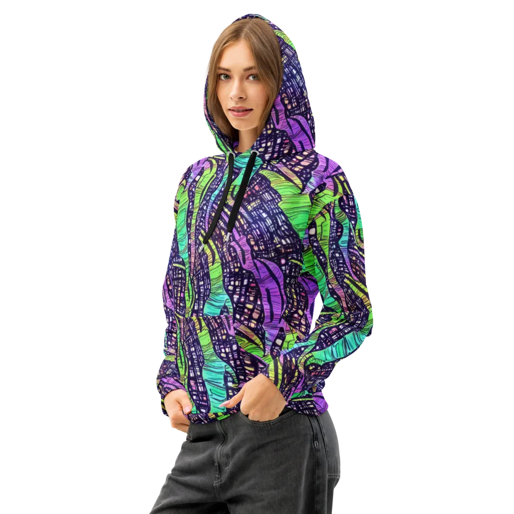 Neon Jungle Grid on Cotton Hoodie — Left Front