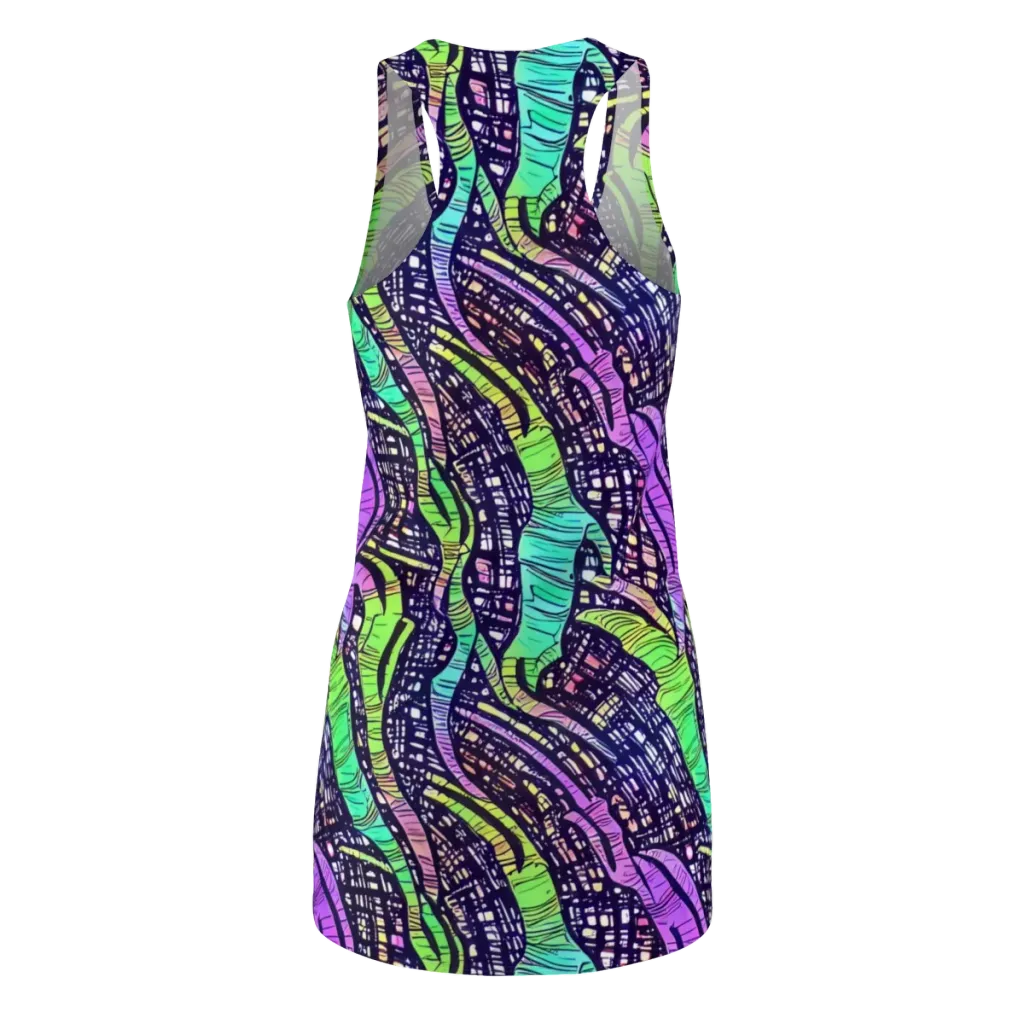 Neon Jungle Grid on Racerback Dress — Back