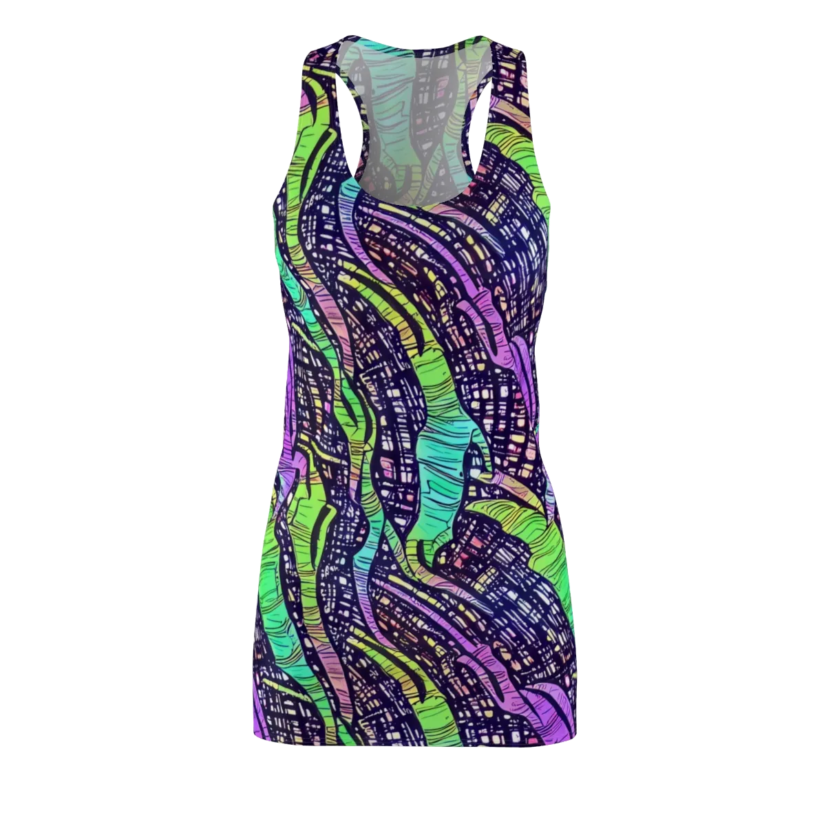 Neon Jungle Grid on Racerback Dress — Front