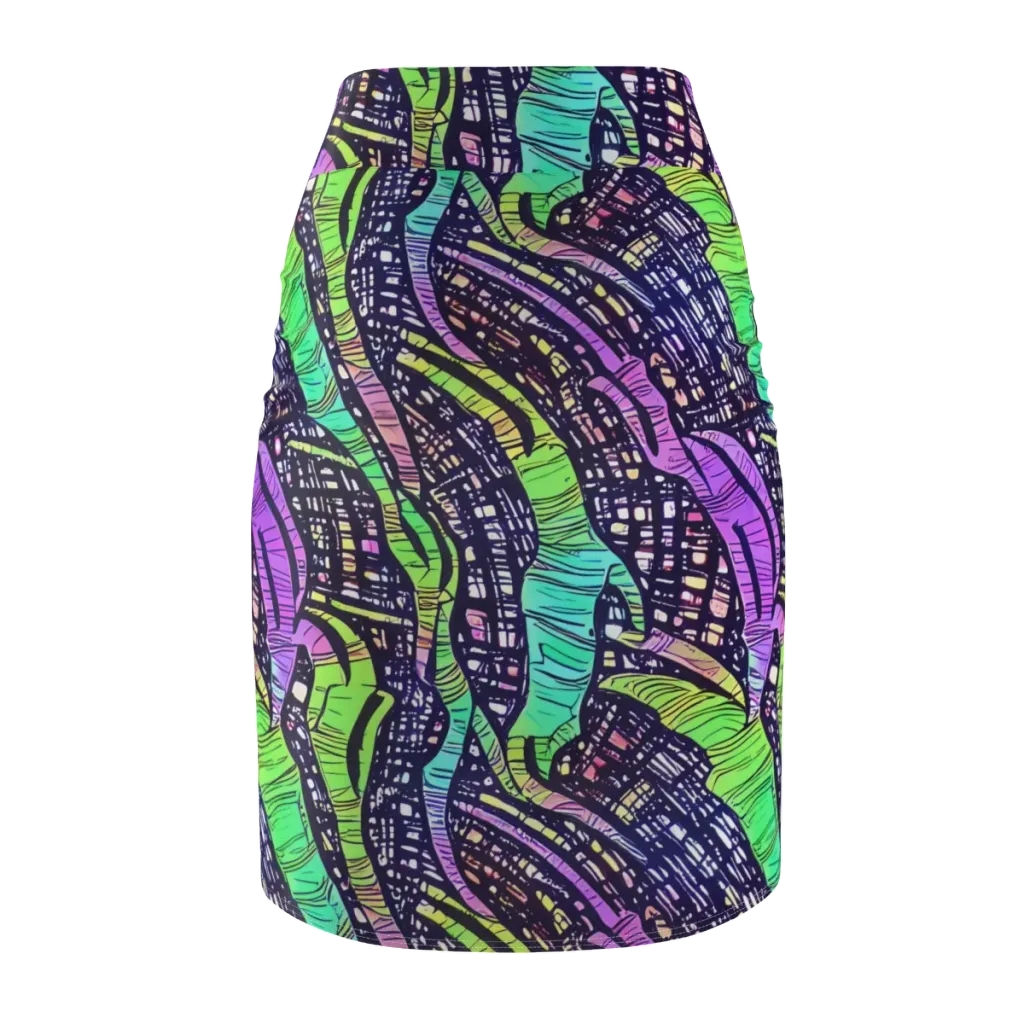 Neon Jungle Grid on Pencil Skirt — Back