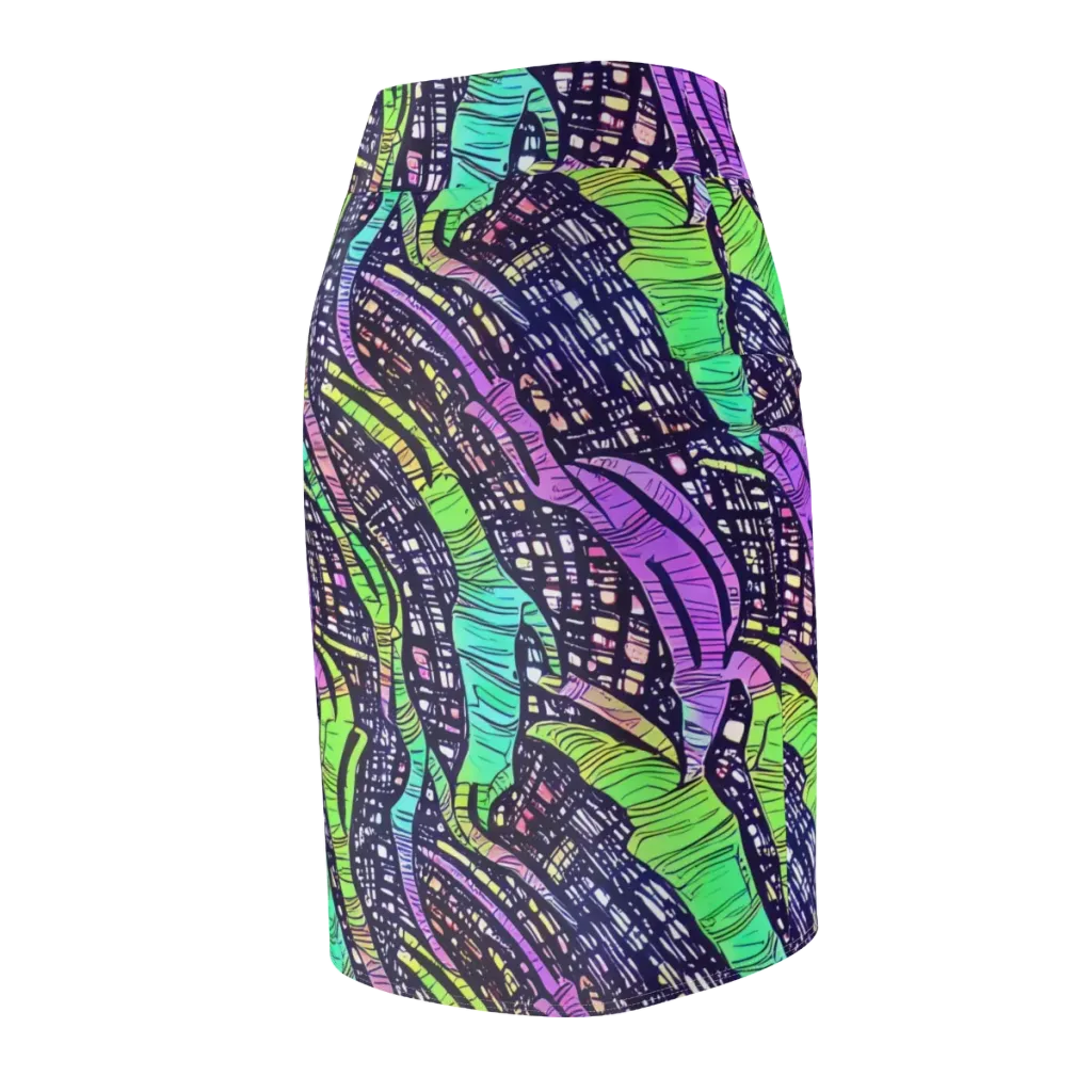 Neon Jungle Grid on Pencil Skirt — Back Side