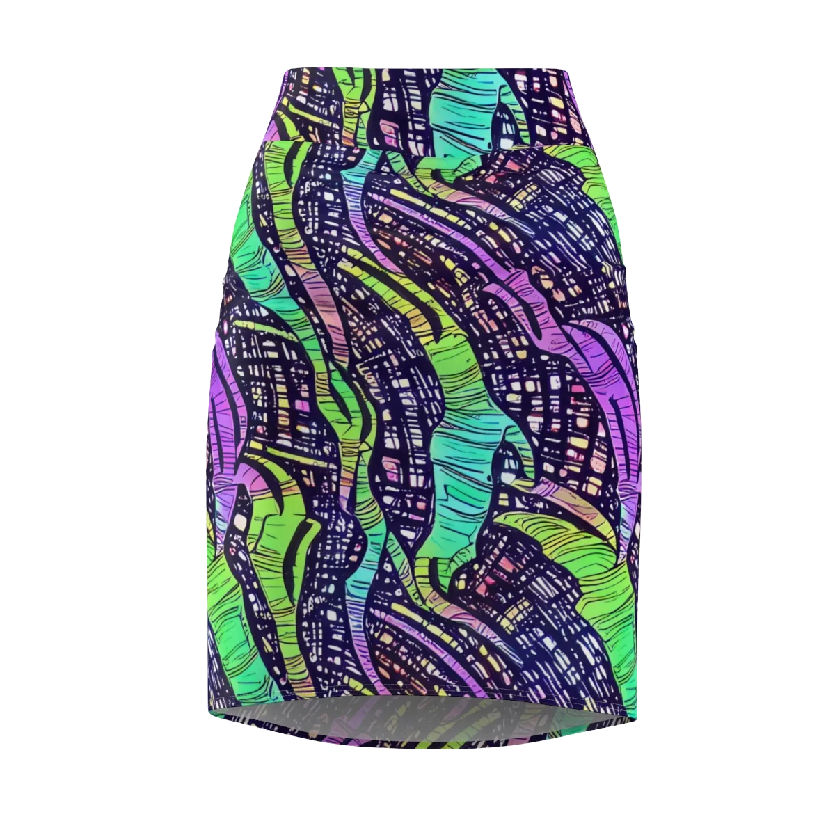 Neon Jungle Grid on Pencil Skirt — Front