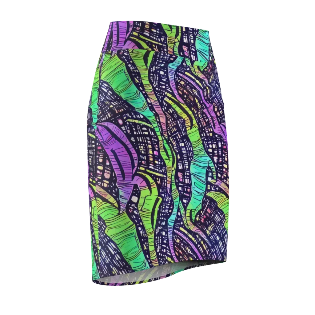 Neon Jungle Grid on Pencil Skirt — Front Side