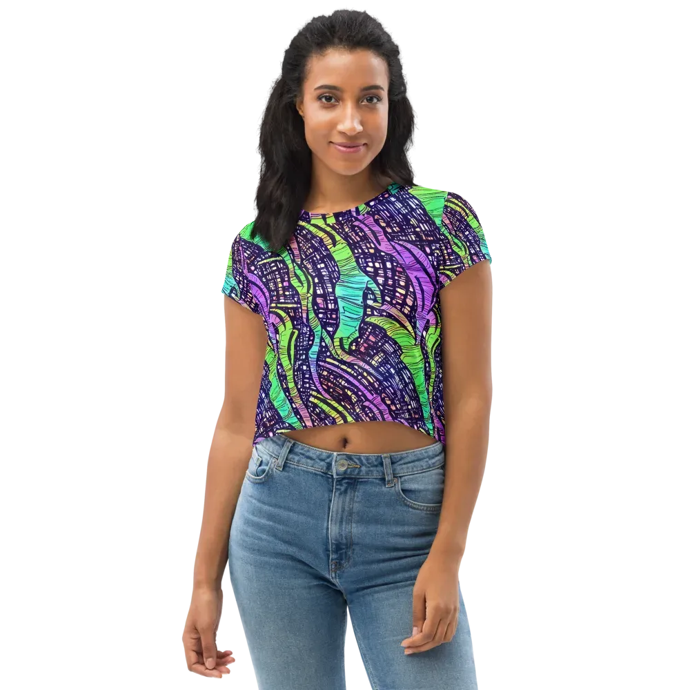 Neon Jungle Grid on Crop Tee — Front