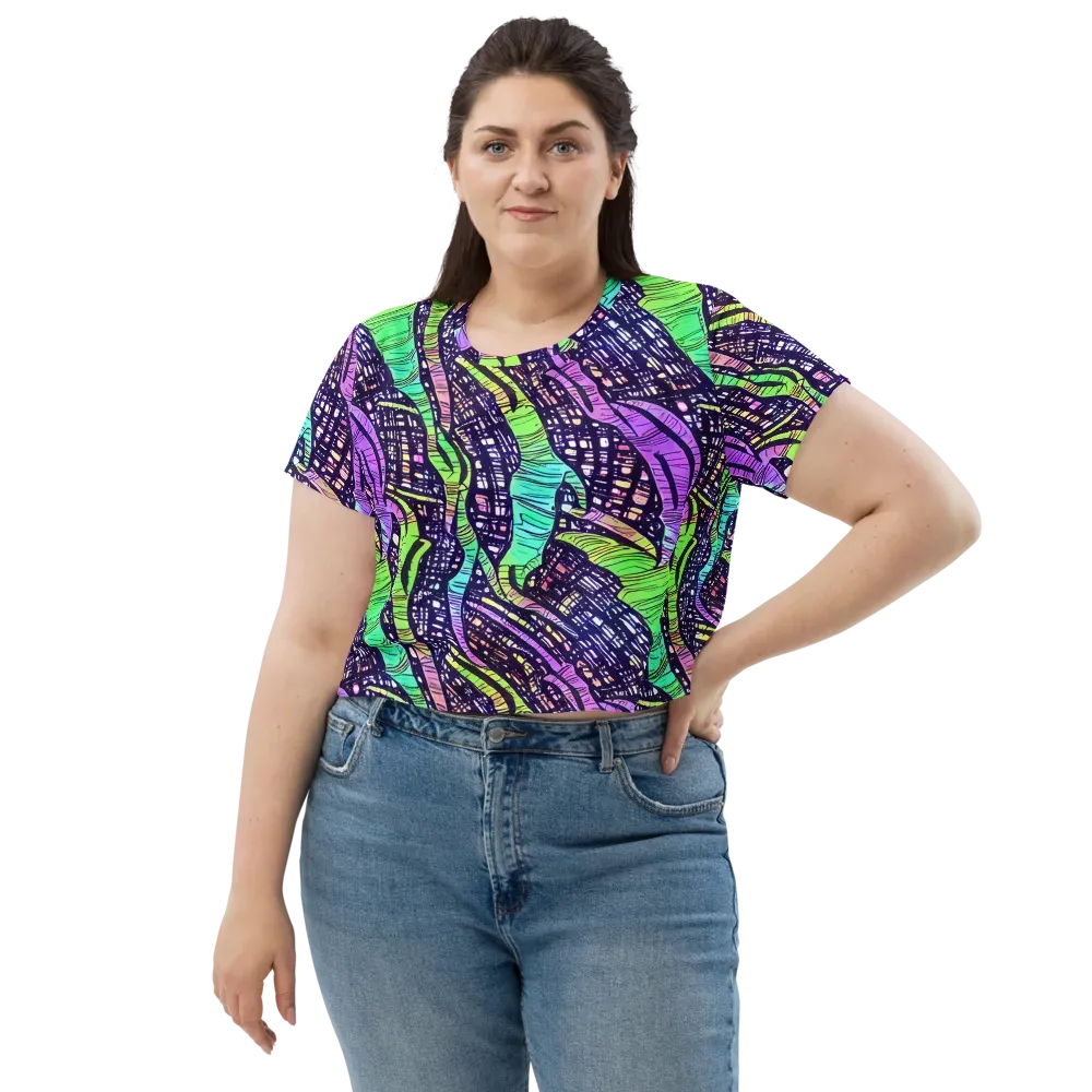 Neon Jungle Grid on Crop Tee — Front