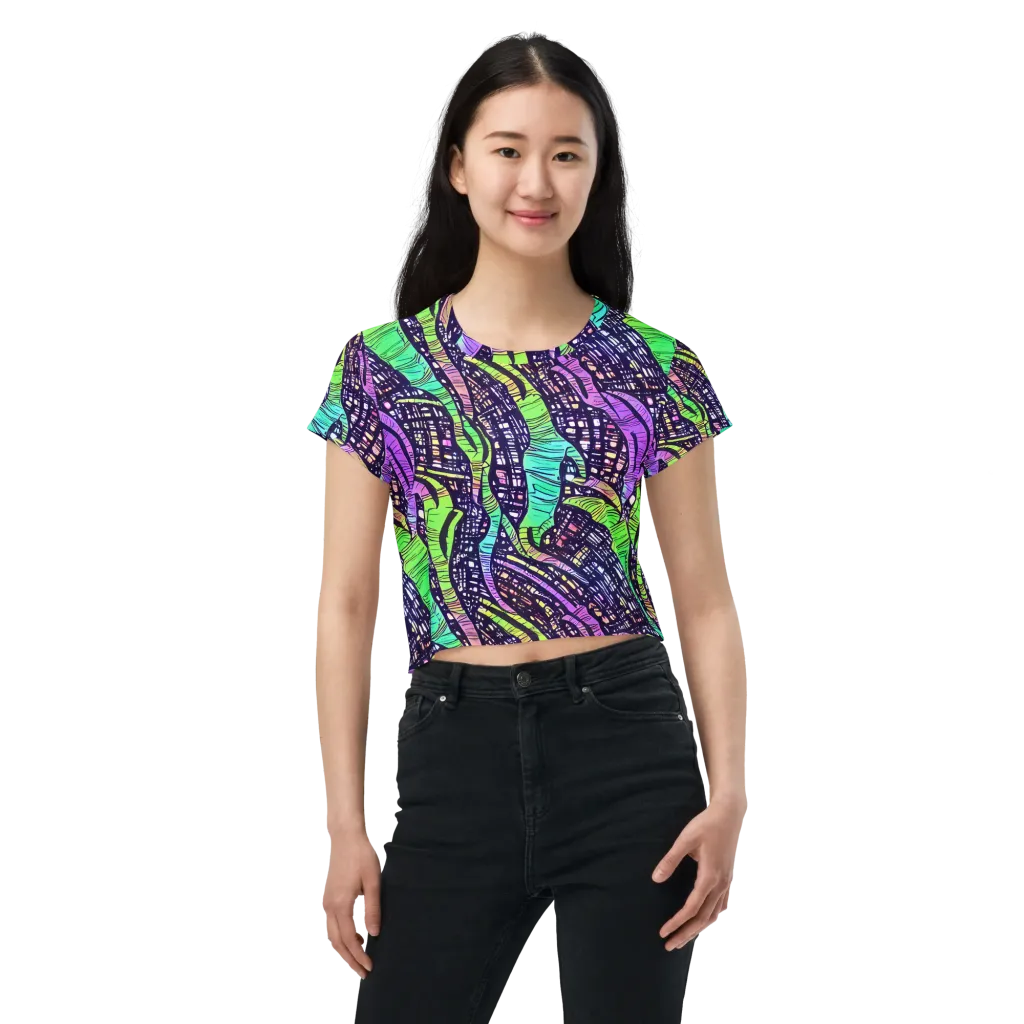 Neon Jungle Grid on Crop Tee — Front
