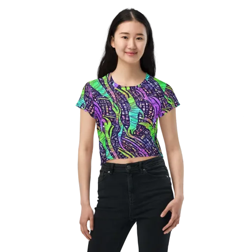 Neon Jungle Grid on a Crop Tee