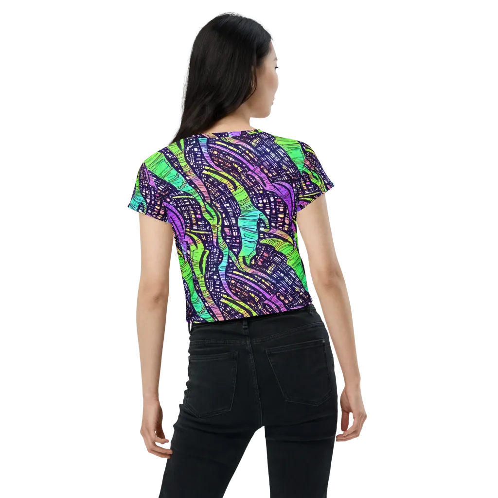 Neon Jungle Grid on Crop Tee — Back