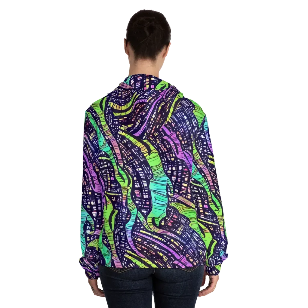 Neon Jungle Grid on Women's Full-Zip Hoodie — Back On Person