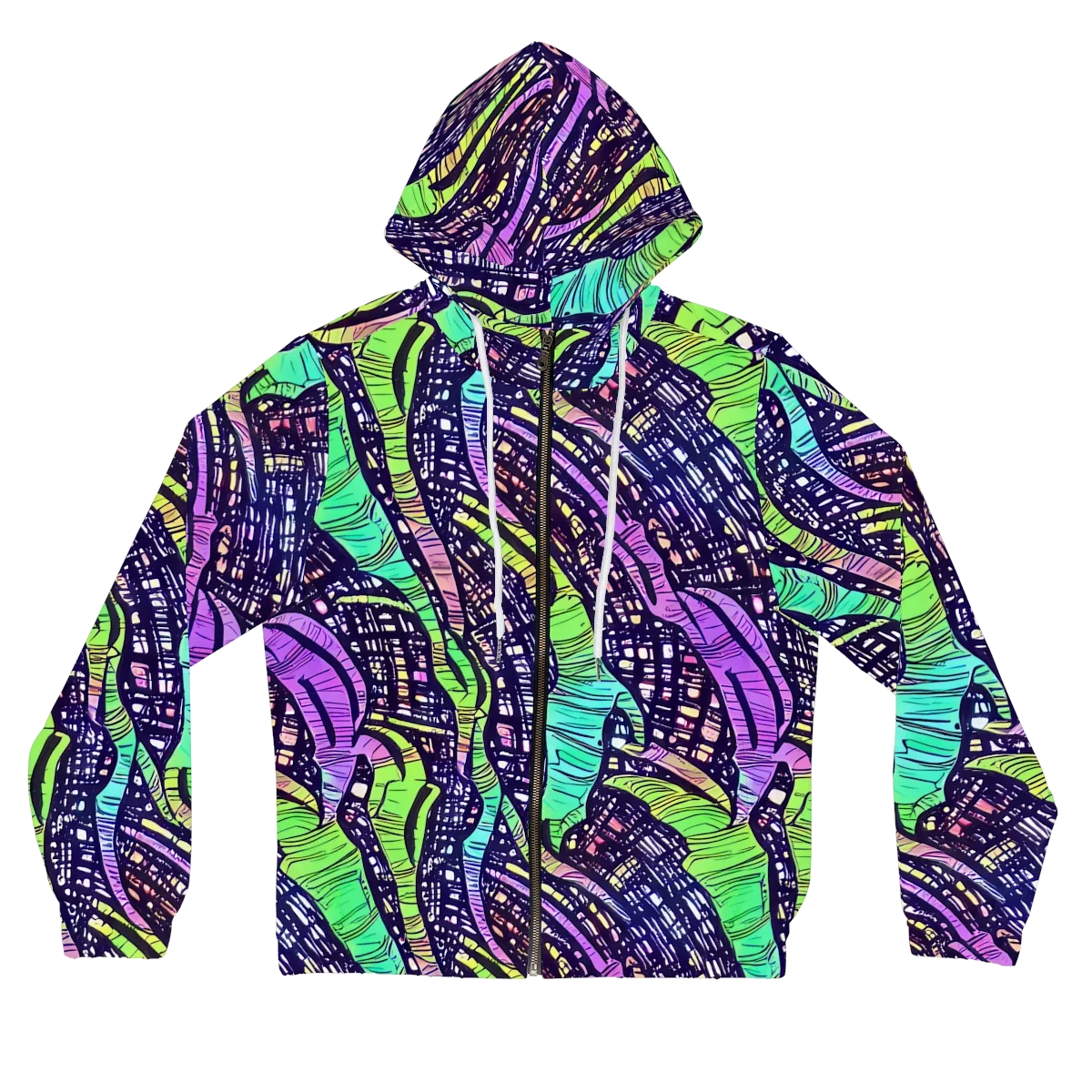 Neon Jungle Grid on Women's Full-Zip Hoodie — Front
