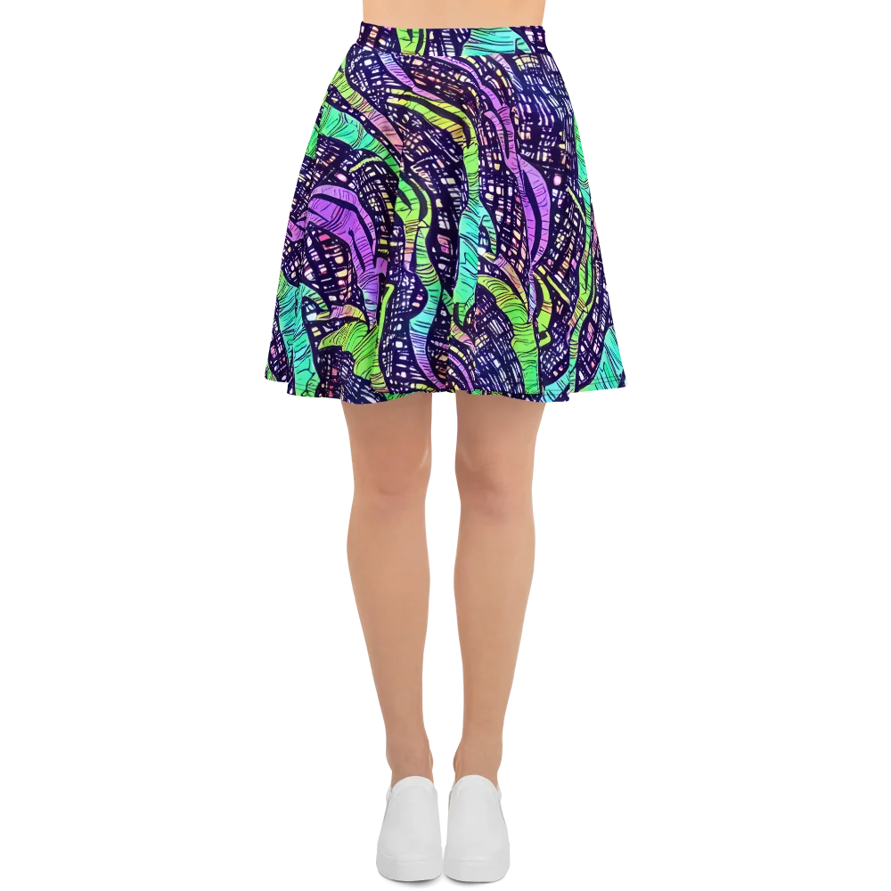 Neon Jungle Grid on Skater Skirt — Front