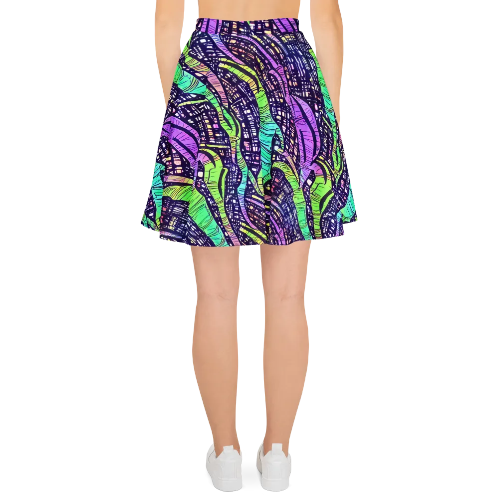 Neon Jungle Grid on Skater Skirt — Back