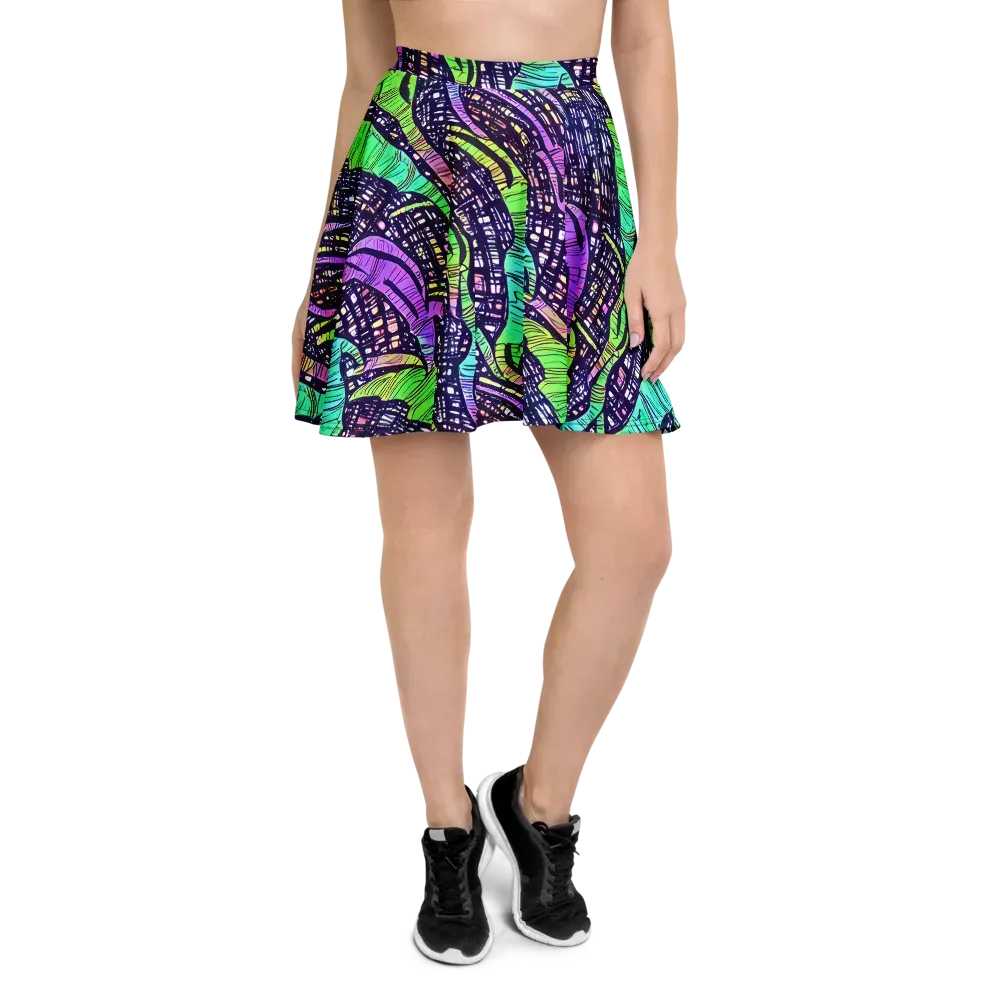 Neon Jungle Grid on Skater Skirt — Front