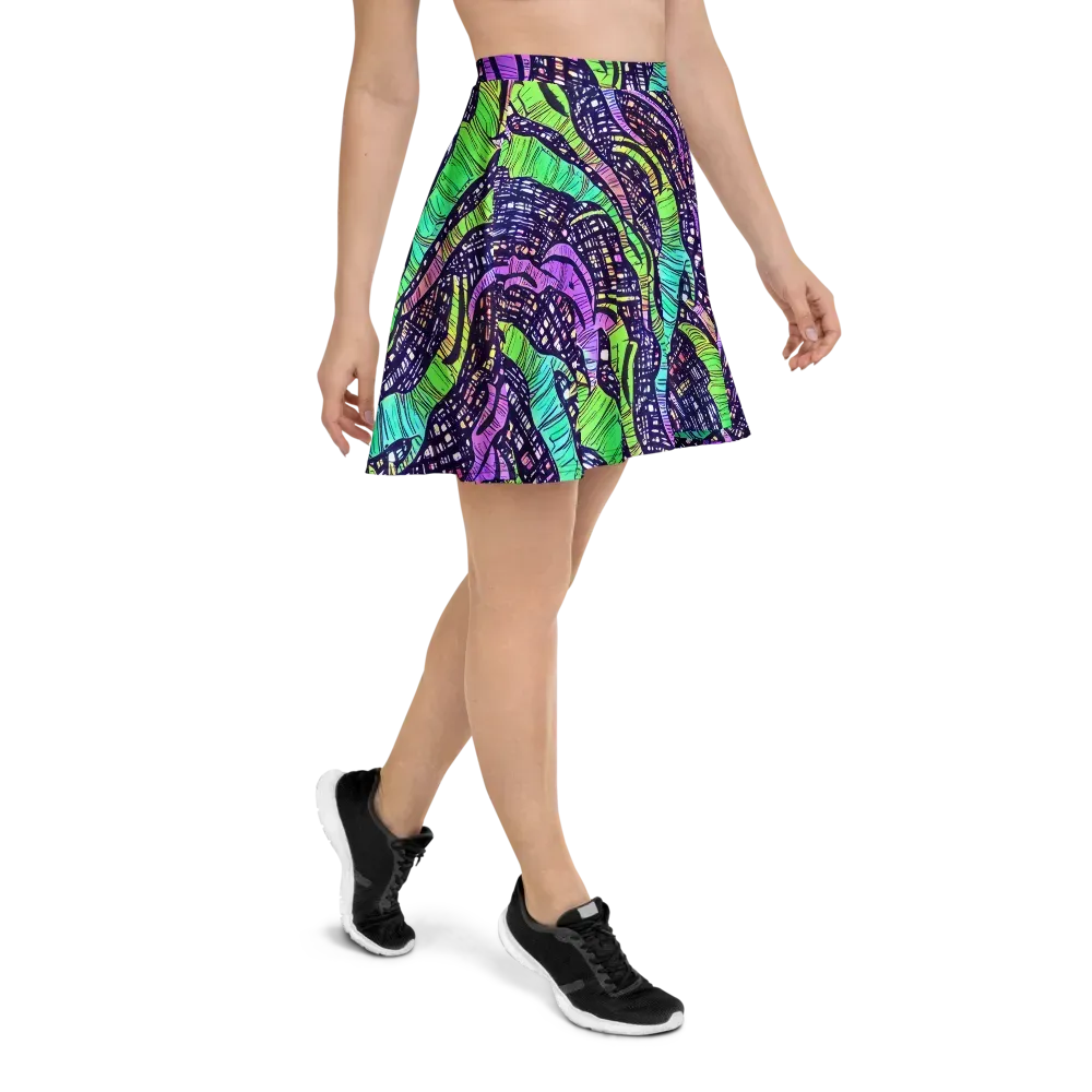 Neon Jungle Grid on Skater Skirt — Right