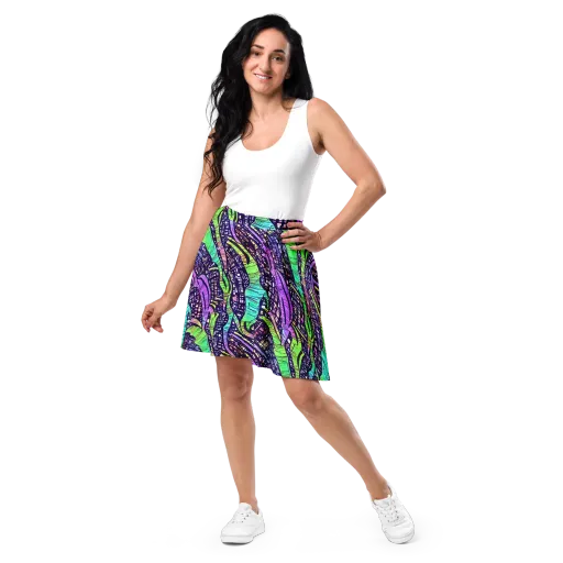 Neon Jungle Grid on a Skater Skirt