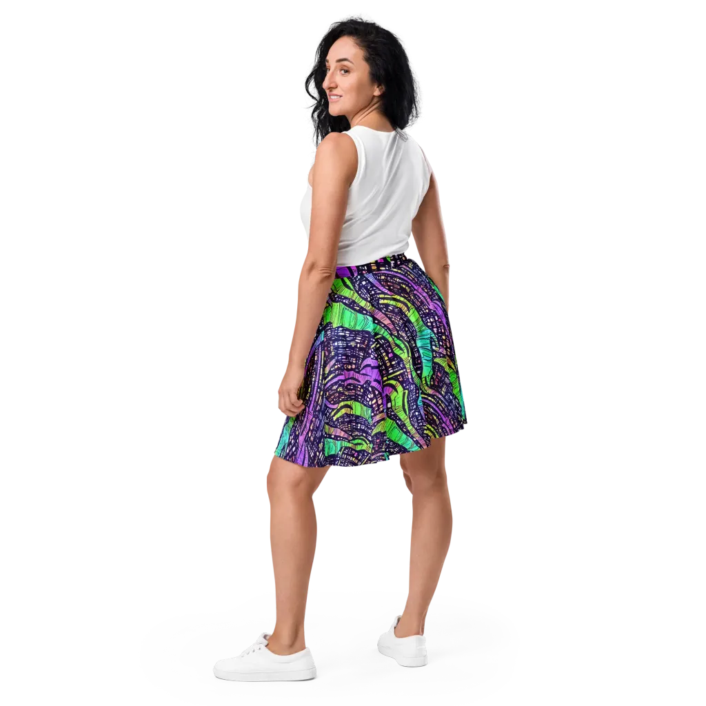 Neon Jungle Grid on Skater Skirt — Back