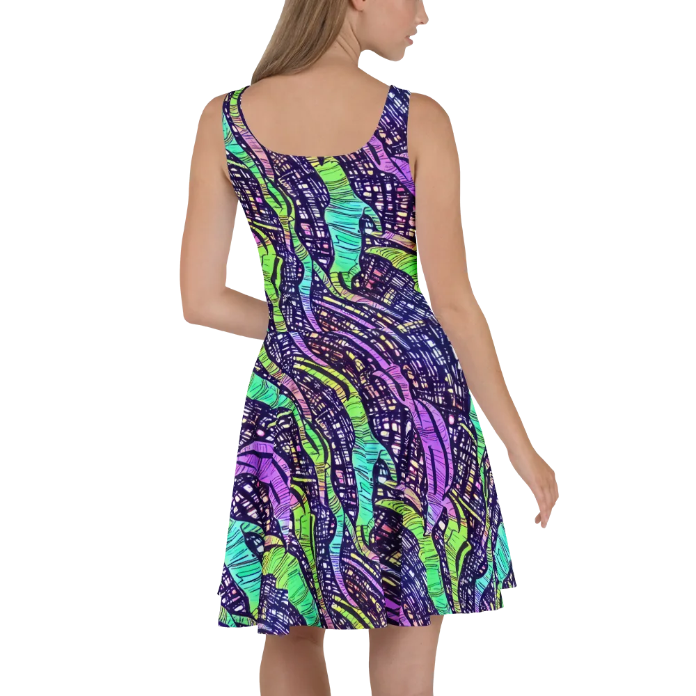 Neon Jungle Grid on Skater Dress — Back