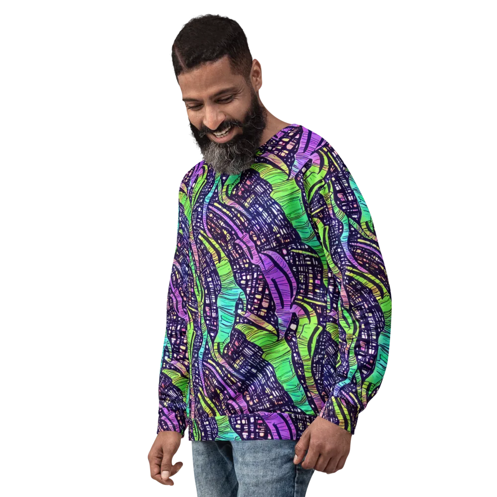 Neon Jungle Grid on Sweatshirt — Left Front