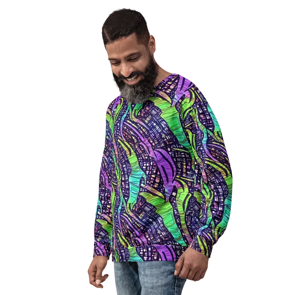 Neon Jungle Grid on Sweatshirt — Left Front