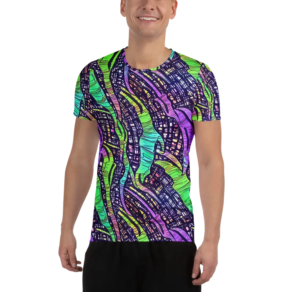 Neon Jungle Grid on Men's Athletic T-Shirt — Front