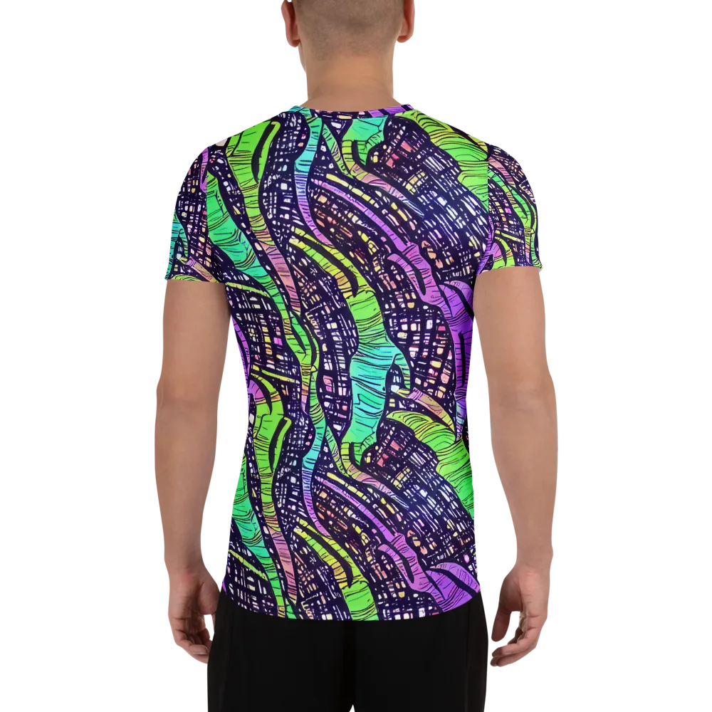 Neon Jungle Grid on Men's Athletic T-Shirt — Back