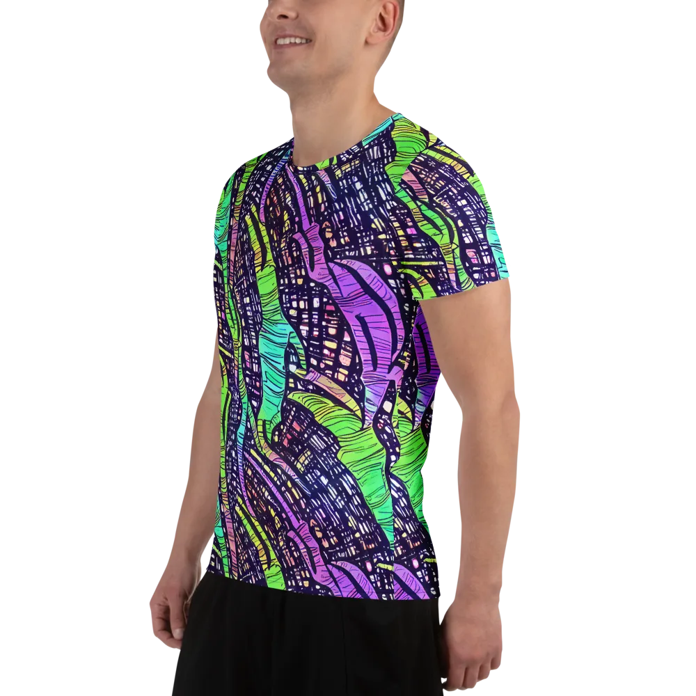 Neon Jungle Grid on Men's Athletic T-Shirt — Left