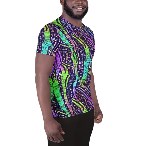 Neon Jungle Grid on a Men's Athletic T-Shirt