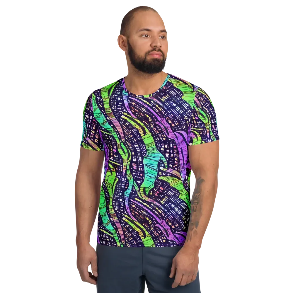 Neon Jungle Grid on Men's Athletic T-Shirt — Front