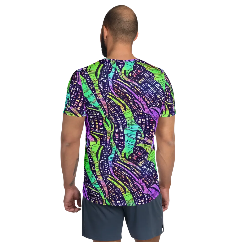 Neon Jungle Grid on Men's Athletic T-Shirt — Back