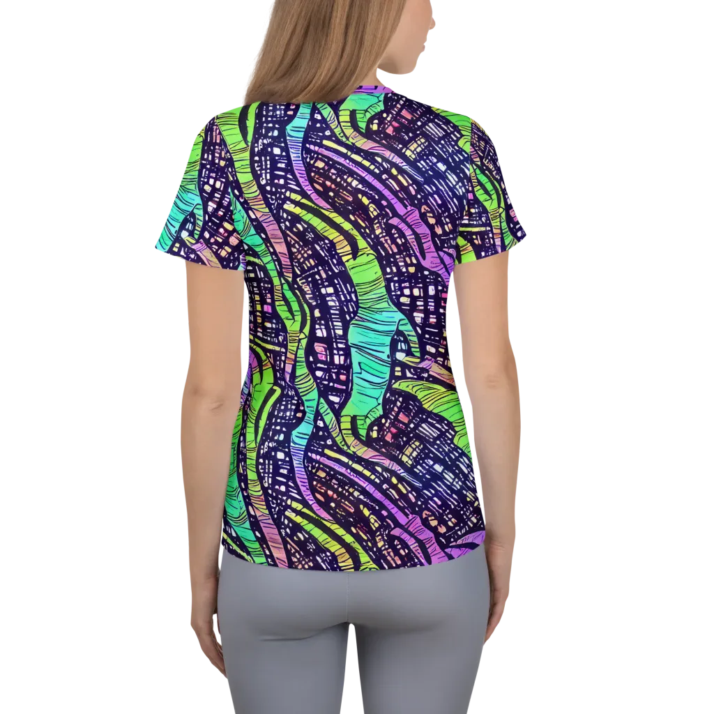 Neon Jungle Grid on Women's Athletic T-Shirt — Back