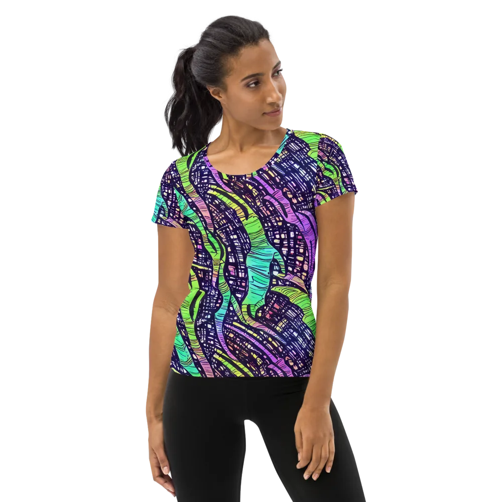 Neon Jungle Grid on Women's Athletic T-Shirt — Front