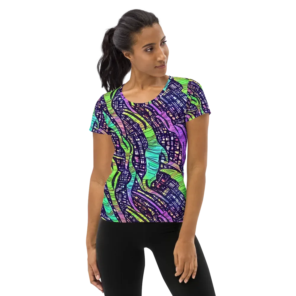 Neon Jungle Grid on Women's Athletic T-Shirt — Front