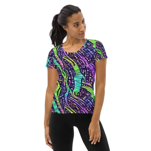Neon Jungle Grid on a Women's Athletic T-Shirt