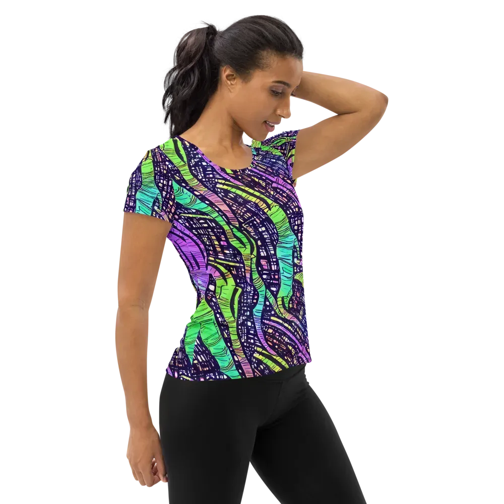 Neon Jungle Grid on Women's Athletic T-Shirt — Right